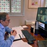 El presidente de la Generalitat, Quim Torra, ayer durante una videoconferencia