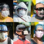 Personas usando mascarillas y escudos faciales como parte de las medidas de prevención contra el coronavirus