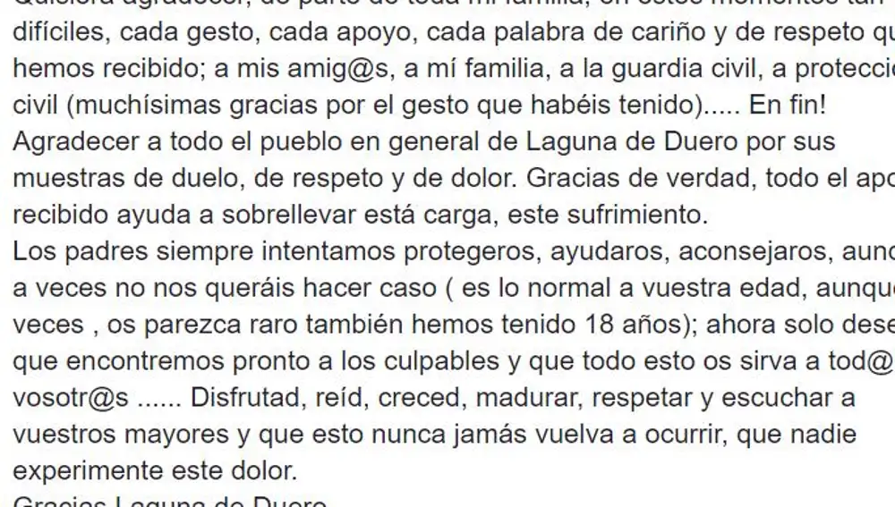 Carta en Facebook de la madre del joven asesinado en Laguna