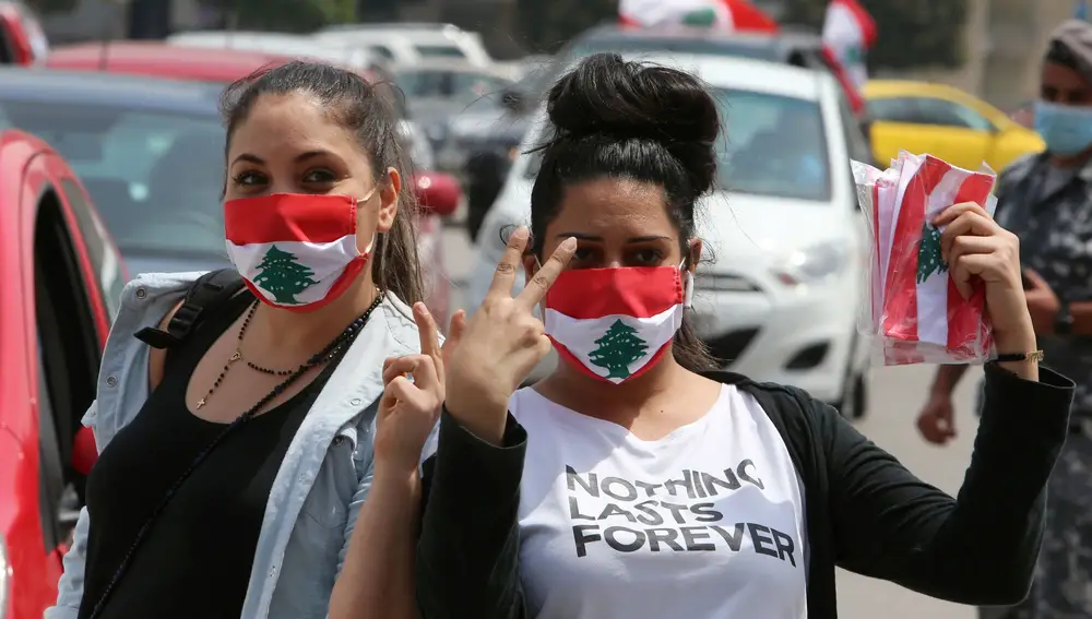 Manifestantes en Beirut