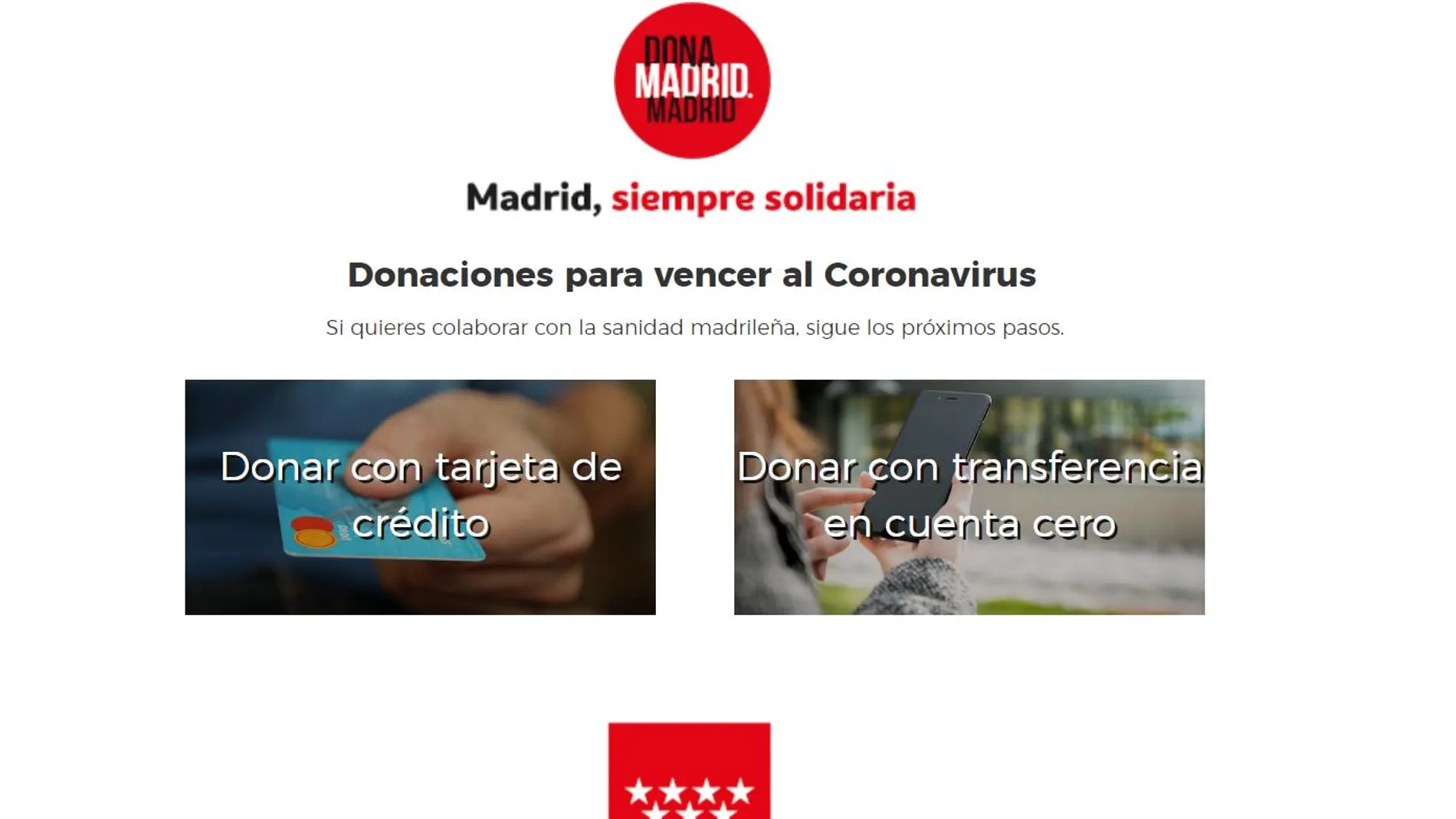 Web de donaciones de la Comunidad de Madrid