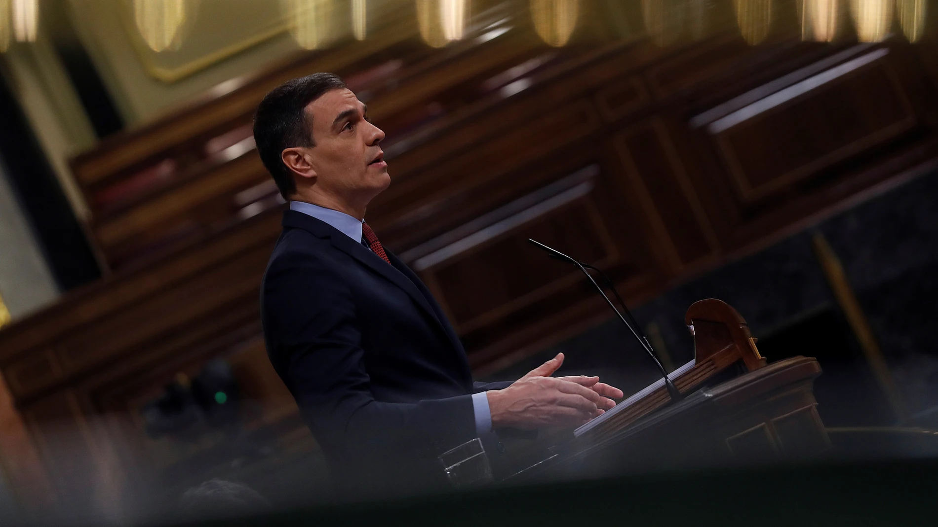El presidente del Gobierno, Pedro Sánchez, durante la sesión plenaria de hoy en el Congreso