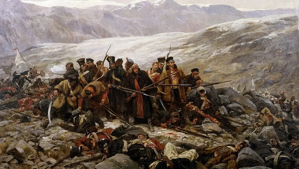 Esta pintura de William Barnes Bollen reproduce la resistencia de los últimos soldados del 44º de Infantería en la colina de Gandamak