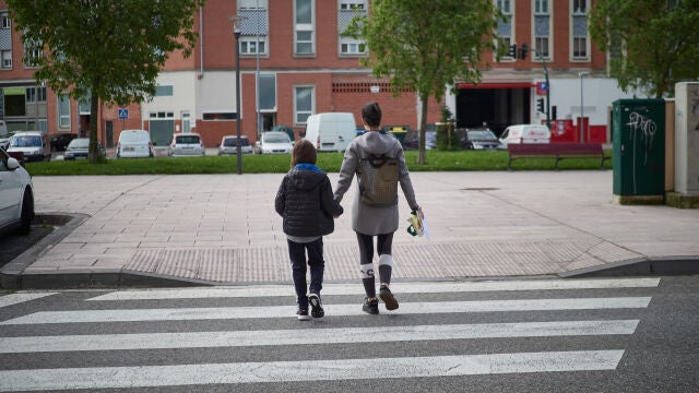 Un niño acompañan a su madre a hacer la compra durante el Estado de Alarma decretado por el Gobierno