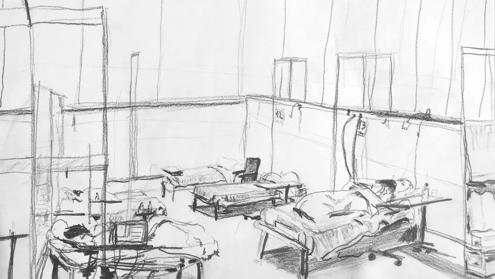 Dibujo a boli de Juan Carlos Serrano, sanitario que está de noche en el hospital instalado en Ifema.