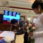 Una de las bodas que se han celebrado hoy en Murcia en la que se ha incorporado una videoconferencia