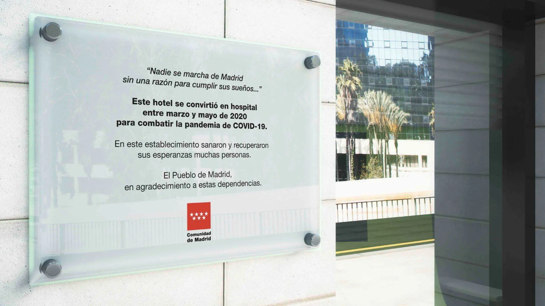 El Ejecutivo autonómico va a ofrecer a estos hoteles unas placas de la Comunidad de Madrid para colocar en la entrada de sus instalaciones
