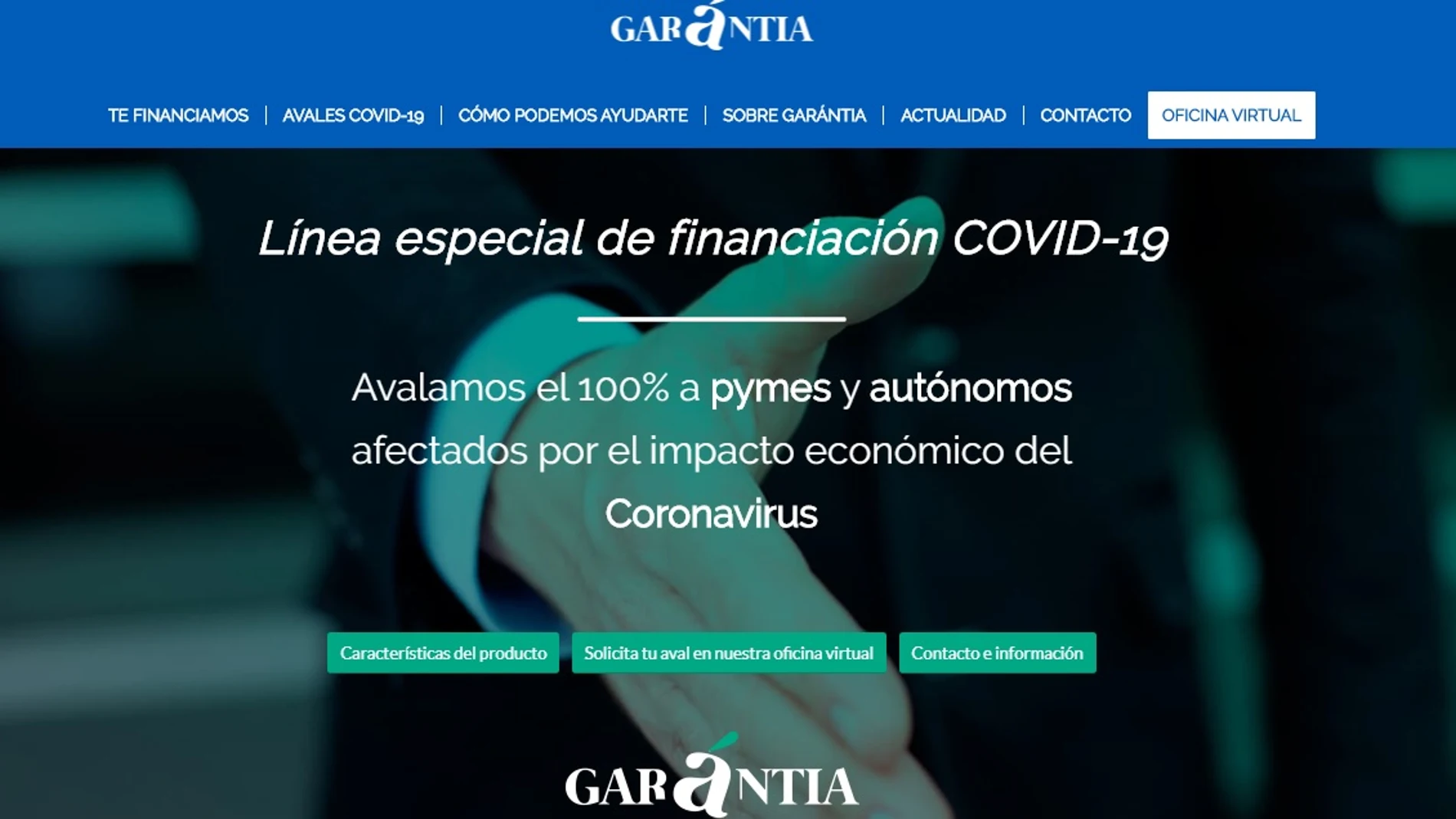 Captura de pantalla de la página web de Garántia