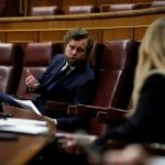 El portavoz de Vox Iván Espinosa de los Monteros, y la del PP, Cayetana Álvarez de Toledo en la última sesión de control del Congreso. Pool29/04/2020