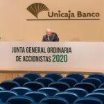 Imagen de la Junta General de Accionistas de Unicaja Banco, celebrada en abril de forma telemática