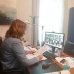 La presidenta de la Diputación de Palencia, Ángeles Armisén, lee la declaración institución en apoyo a las víctimas del Covid-19