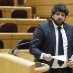 El presidente de Murcia, Fernando López Miras, durante su intervención en la sesión de la Comisión General de Comunidades Autónomas celebrada en el Senado el pasado jueves