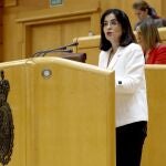 La ministra de Política Territorial, Carolina Darias durante su intervención en la Comisión General de Comunidades Autónomas celebrada en el Senado el jueves 30 de abril a cuenta de la gestión de la pandemia de la COVID-19. EFE/ Ballesteros POOL