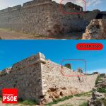 Imagen del derrumbe de una parte de los tres baluartes que ha sufrido el Castillo de los Moros de Cartagena tras las últimas lluvias