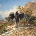 "Elefantes de oro y marfil cargando contra el país de la cuarentena". Óleo de Thomas Baines (1873)