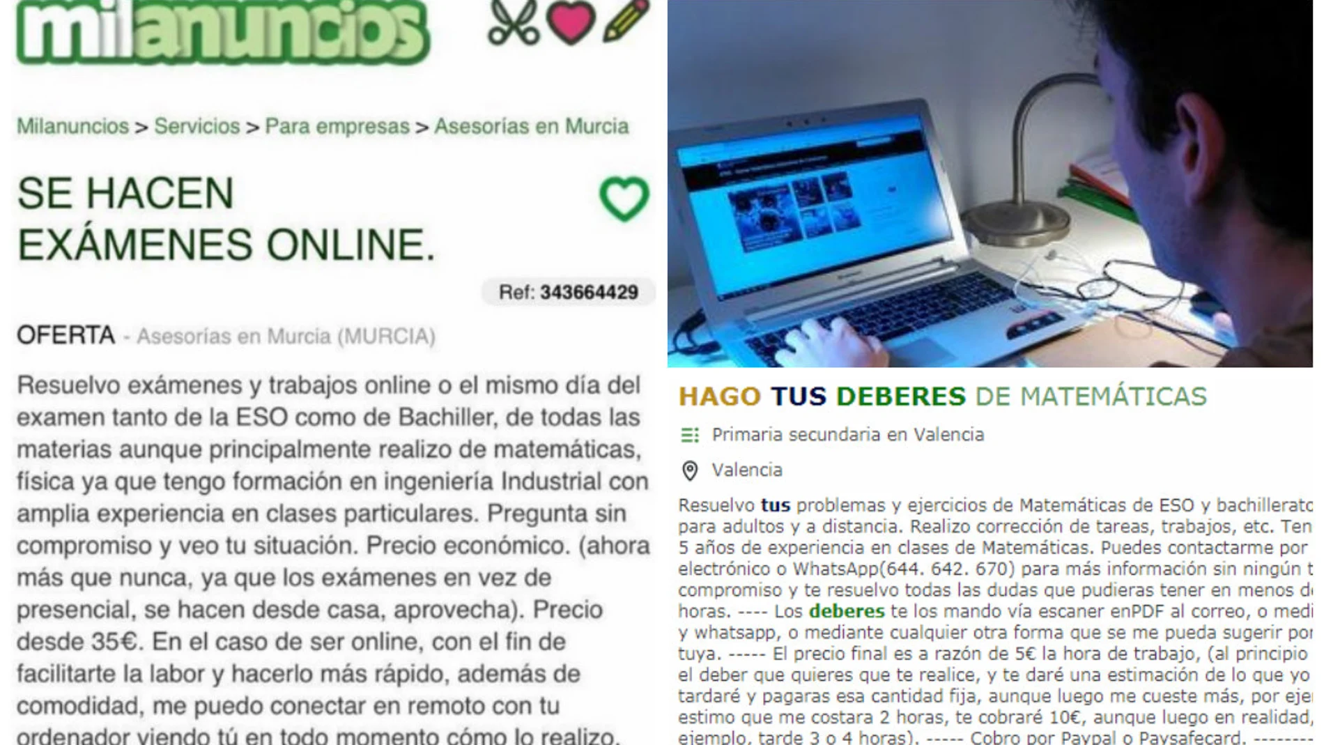 Anuncios de exámenes online