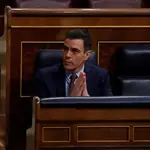 El presidente del Gobierno, Pedro Sánchez, durante el pleno del Congreso de este miércoles