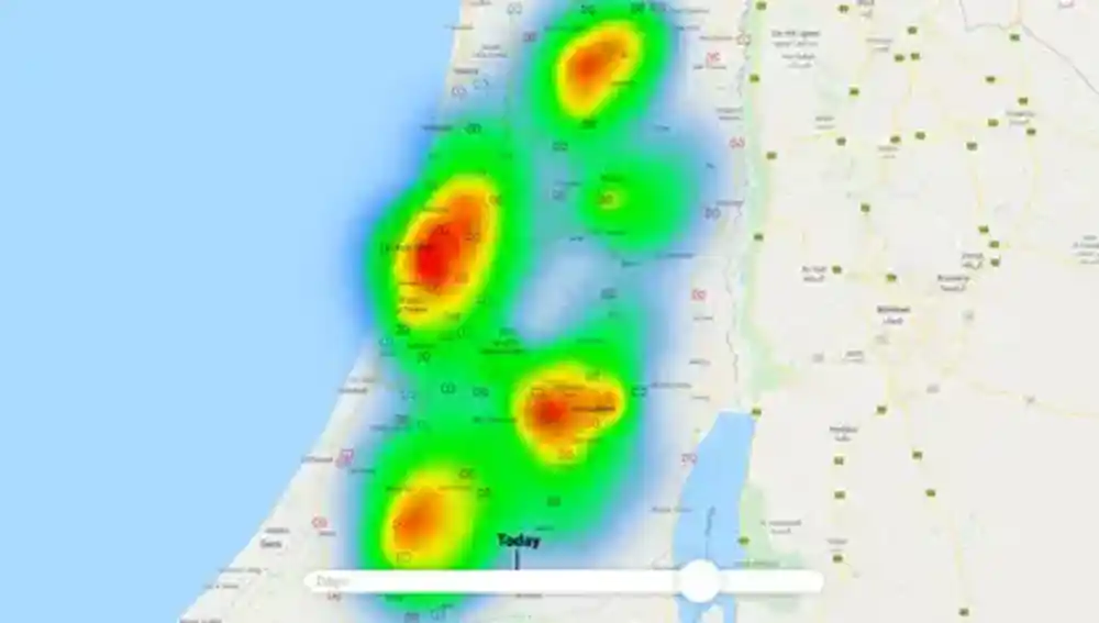Mapa caliente del coronavirus con los puntos más afectados de Israel