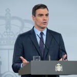 El presidente del Gobierno, Pedro Sánchez, durante su comparecencia para dar cuenta de las últimas determinaciones sobre la crisis del Covid-19. En Madrid, (España), a 9 de mayo de 2020.