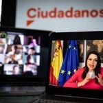 La presidenta de Ciudadanos, Inés Arrimadas, en una rueda de prensa telemática.CIUDADANOS11/05/2020