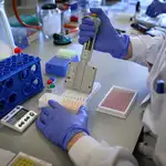 Laboratorio de la empresa de biotecnología Eurofins Ingenasa en Madrid, este martes, donde desarrollan y producen test para la detección del Covid 19.