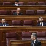 El ministro del Interior, Fernando Grande Marlaska, durante su intervención en la sesión de Control al Ejecutivo replicando a Vox. EFE/ Ballesteros POOL