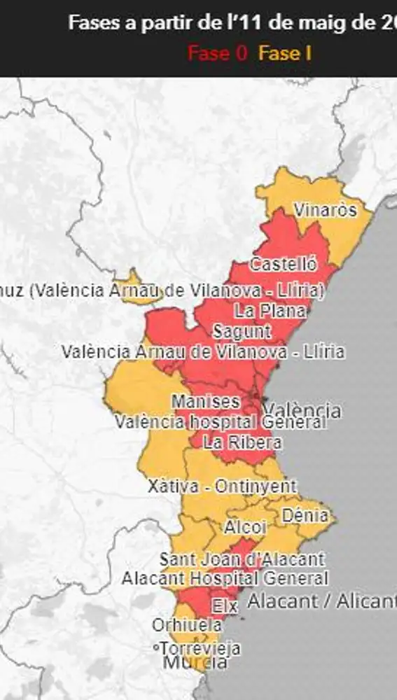 Mapa de fases en la Comunitat Valenciana el pasado 11 de mayo