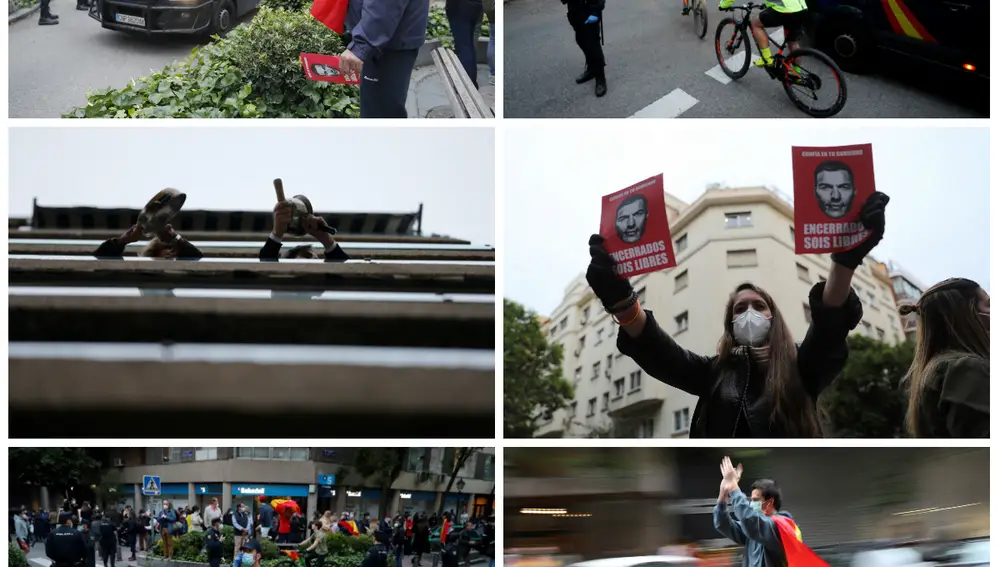 Imágenes de las protestas hoy en el Barrio de Salamanca de Madrid, en el que se ha desplegado un fuerte dispositivo policial