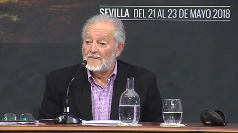 El que fuera dirigente de Izquierda Unida, durante una conferencia en Sevilla en mayo de 2018