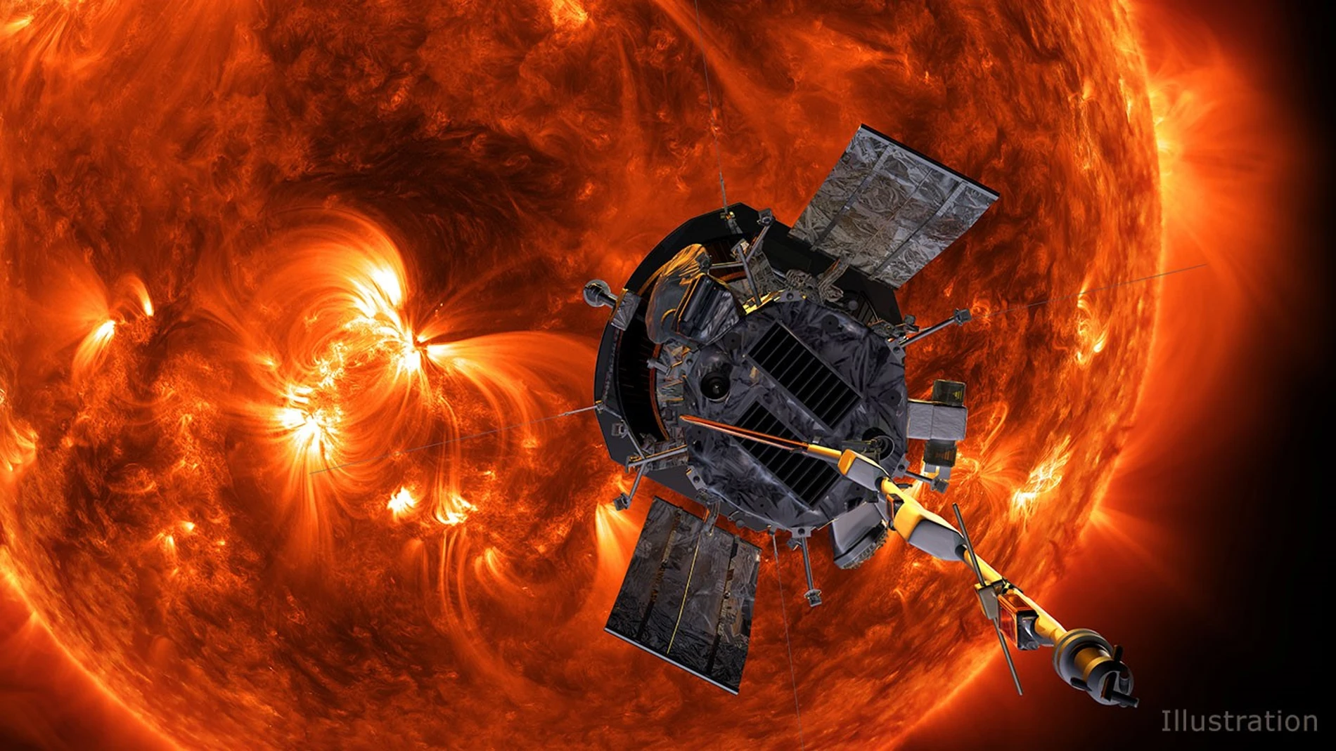 Ilustración de la sonda Parker orientada hacia el Sol (imagen de la NASA)