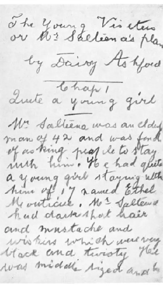 La primera página del cuaderno donde Daisy Ashford escribió la novela