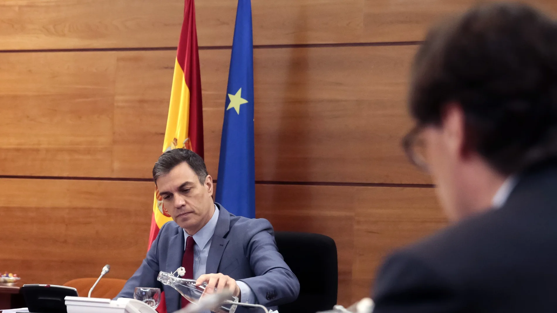 El presidente del Gobierno, Pedro Sánchez, hoy durante la reunión del Consejo de Ministros