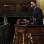 El líder de Vox, Santiago Abascal, durante su intervención en el pleno del Congreso. EFE/Ballesteros POOL