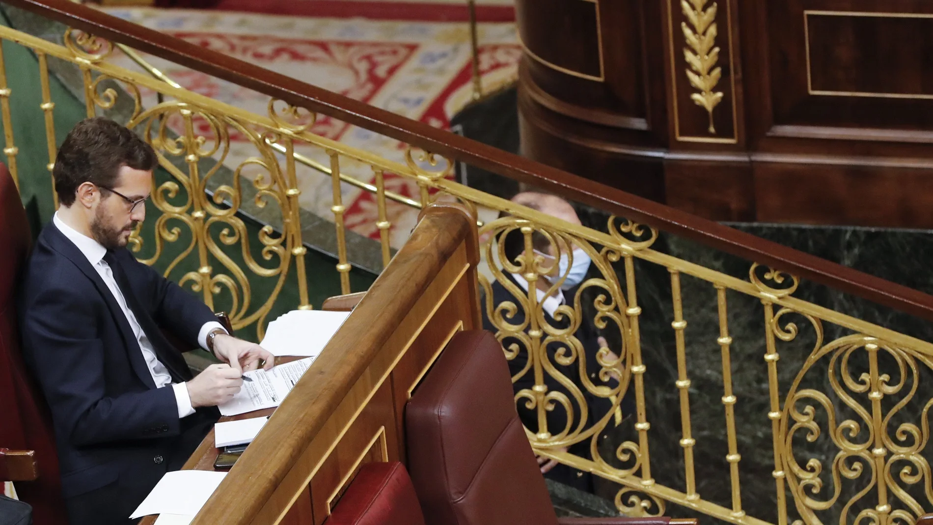 El líder del Partido Popular, Pablo Casado en el Pleno del Congreso. EFE/Ballesteros POOL