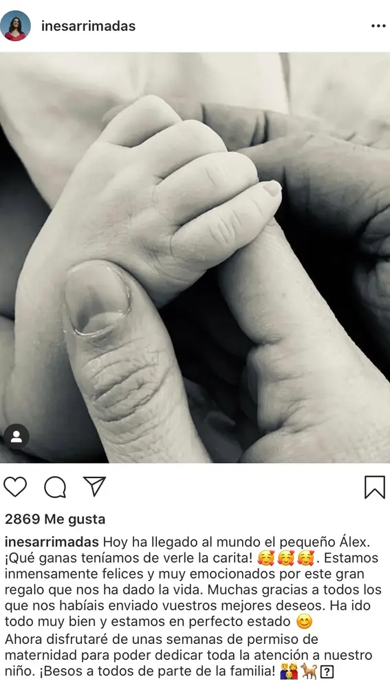 Imagen del Instagram de Inés Arrimadas donde anuncia el nacimiento de su hijo