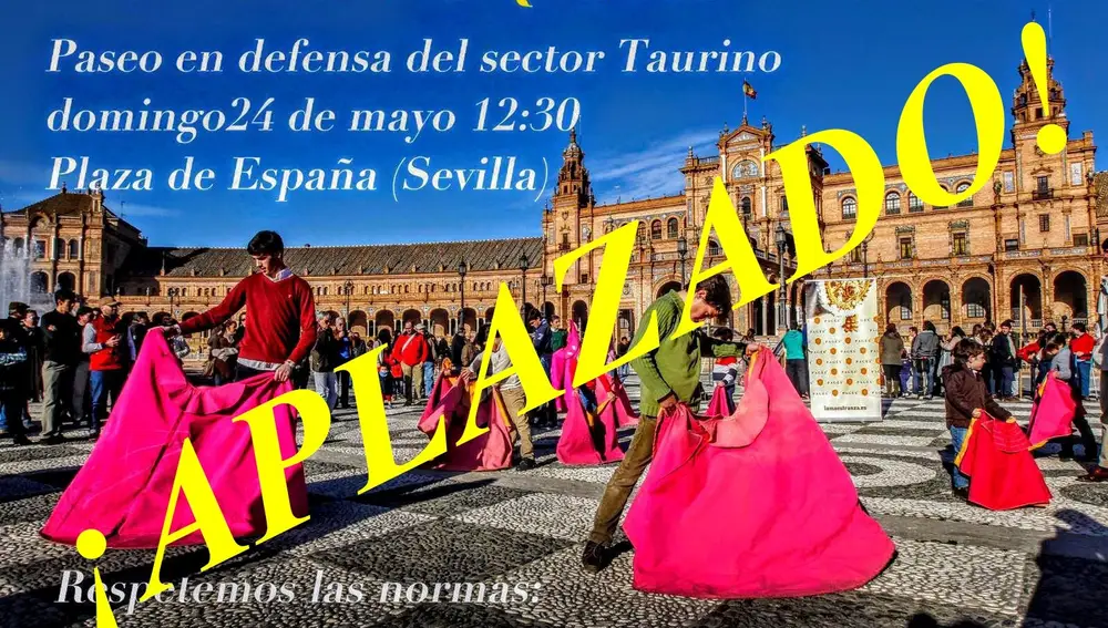 Cartel de la convocatoria del "paseo reivindicativo" del mundo del toro en Sevilla, que ha sido aplazado 'sine die'