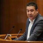 El procurador del Grupo Mixto por UPL, Luis Mariano Santos, durante su intervención en la presentación del Pleno de las Cortes del Informe Anual del Procurador del Común correspondiente al año 2019 en una jornada que ha coincidido con el inicio de los diez días de luto oficial declarados por el Gobierno. En Valladolid, (Castilla y León), a 26 de mayo de 2020.26 MAYO 2020 POLÍTICA;PLENOMiguel Ángel Santos y Pablo Requejo. POOL / Europa Press26/05/2020