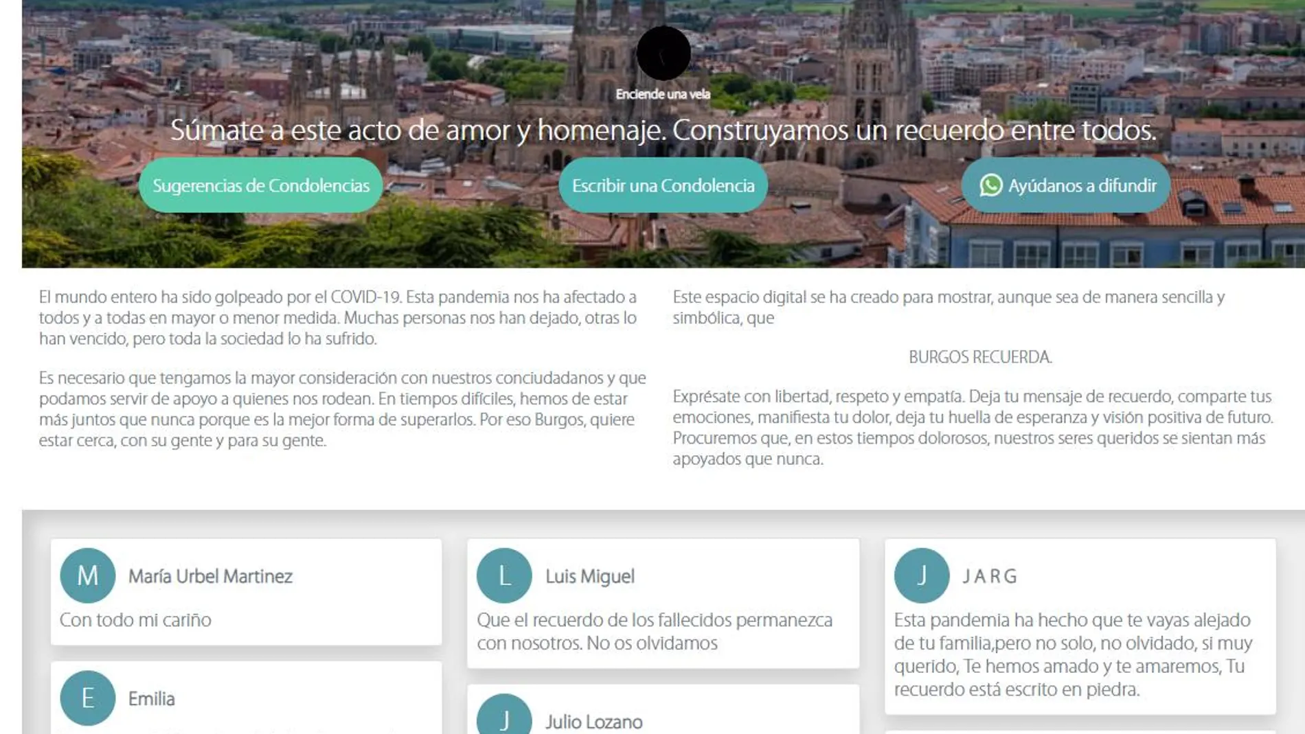 Libro virtual de condolencias en la página web del Ayuntamiento de Burgos