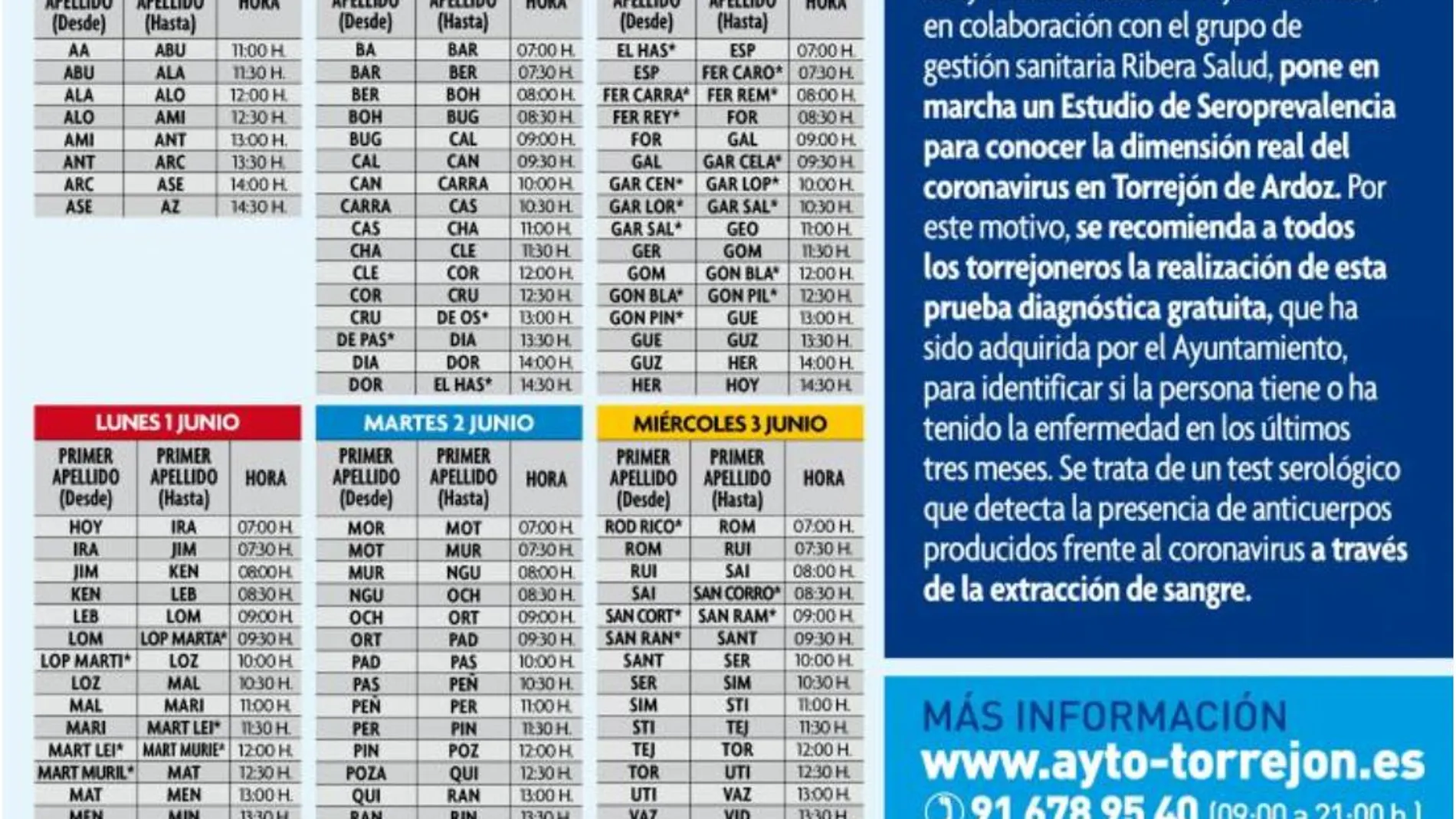 Los horarios que ha dispuesto el Ayuntamiento de Torrejón para sus vecinos