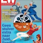 Un prestigioso semanario holandés, "Elsevier Weekblad", publicó este jueves una portada en la que tilda de "vagos" a españoles e italianos, representados por un hombre con bigote tomando vino y una mujer en bikini, mientras dos trajeados de pelo rubio holandeses trabajan moviendo la maquinaria financiera de la Unión Europea