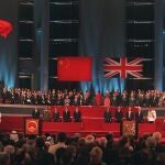 Ceremonia de devolución de Hong Kong a China el 1 de julio de 1997