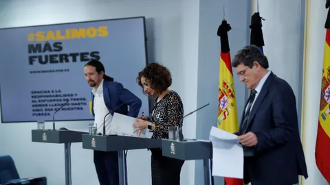 Última rueda de prensa en la que aparecieron juntos Pablo Iglesias y José Luis Escrivá, en la presentación de Ingreso Mínimo Vital