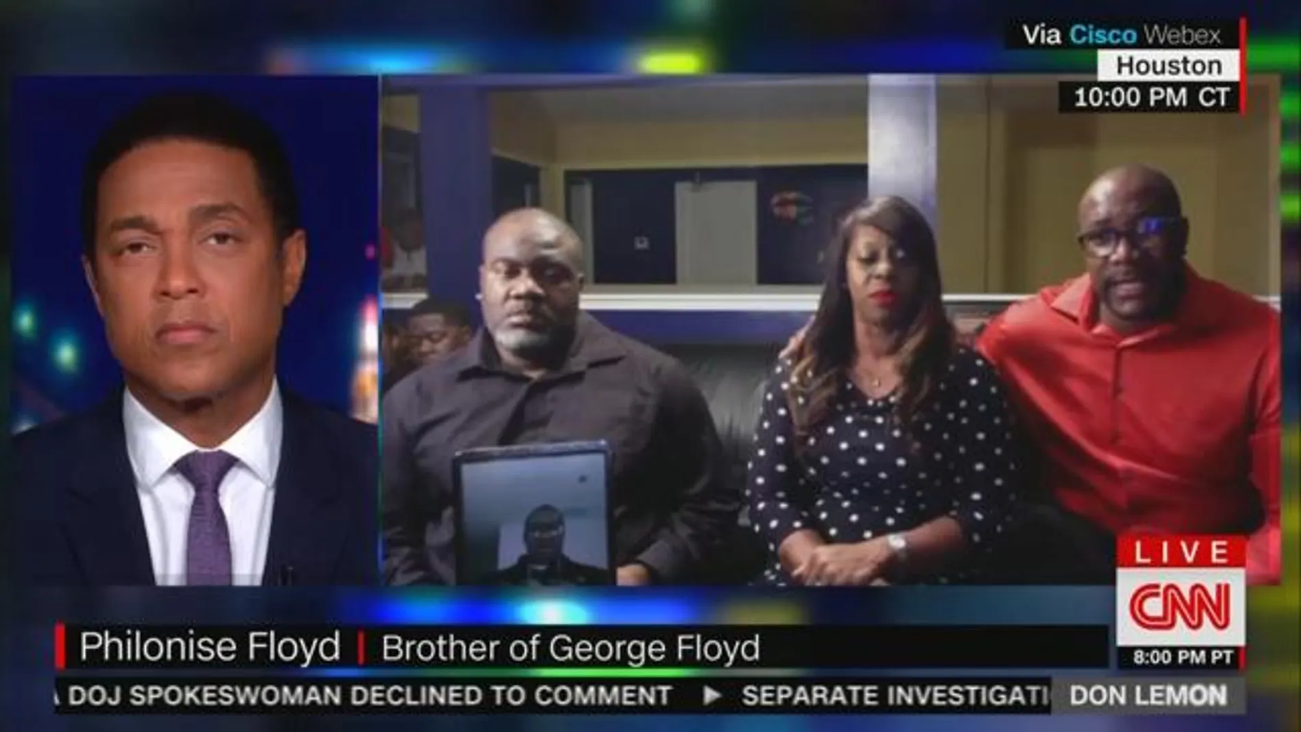 Don Lemon entrevistando al hermano de George Floyd, anoche en "CNN Tonight"