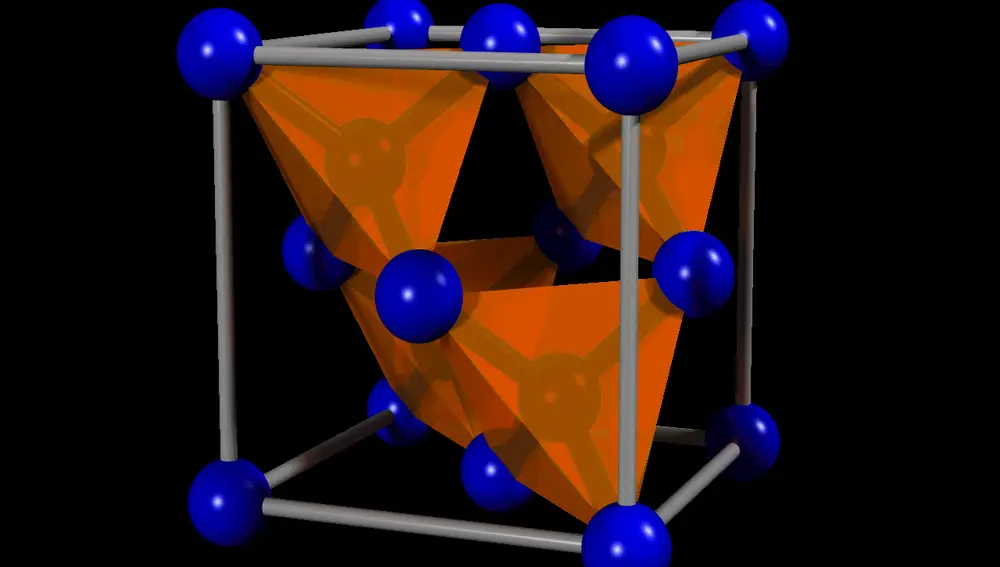 Distribución de los átomos de carbono que componen un cristal de diamante.