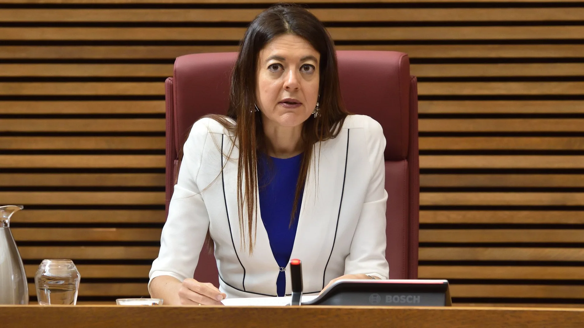 La consellera de Innovación y Universidades, Carolina Pascual, durante su intervención en la Comisión de Educación en Les Corts