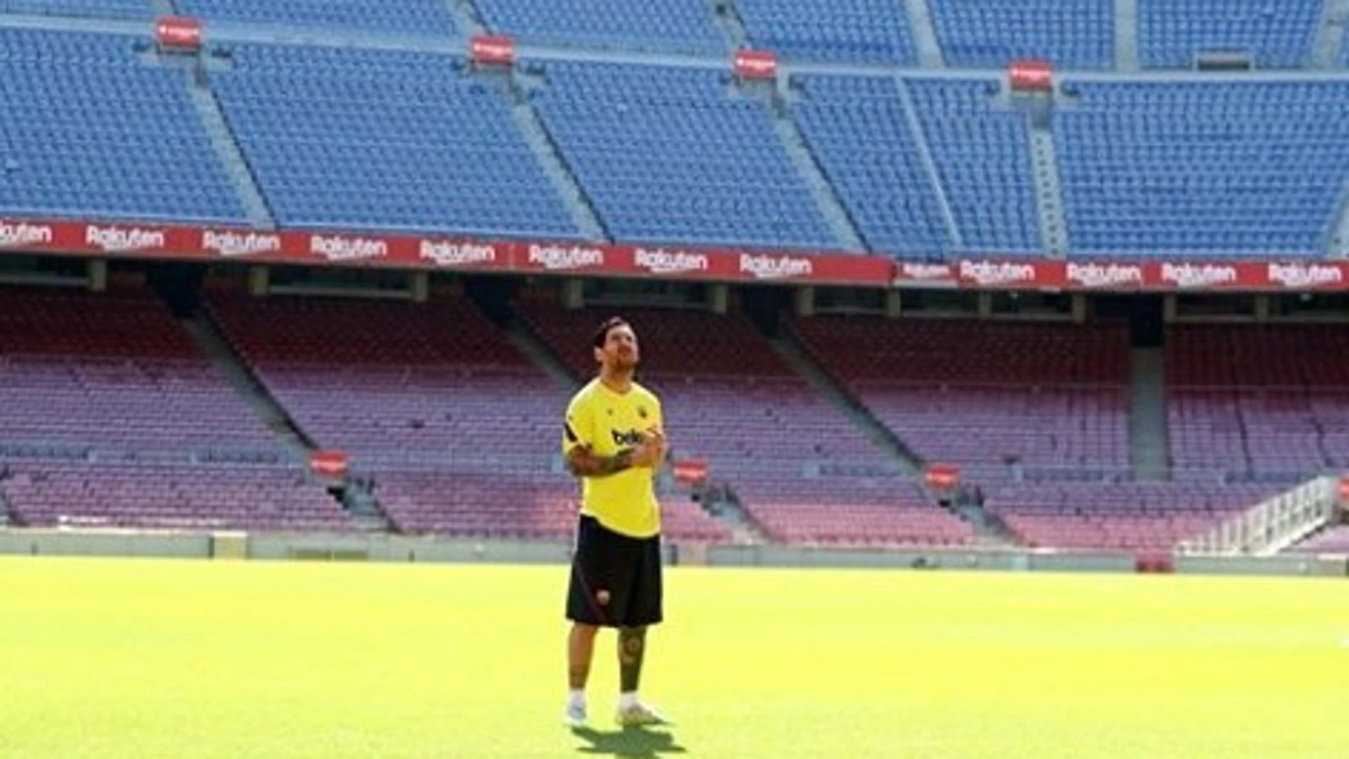 Leo Messi, en su primer entrenamiento en el Camp Nou después de la cuarentena