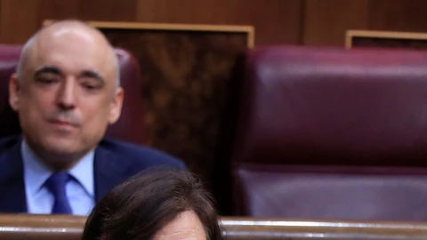 La vicepresidenta primera del Ejecutivo, Carmen Calvo, durante su intervención en la sesión de control al Gobierno que este miércoles celebra el Congreso
