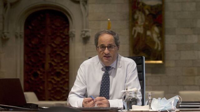 El presidente de la Generalitat, Quim Torra, durante un encuentro telemático la semana pasada.