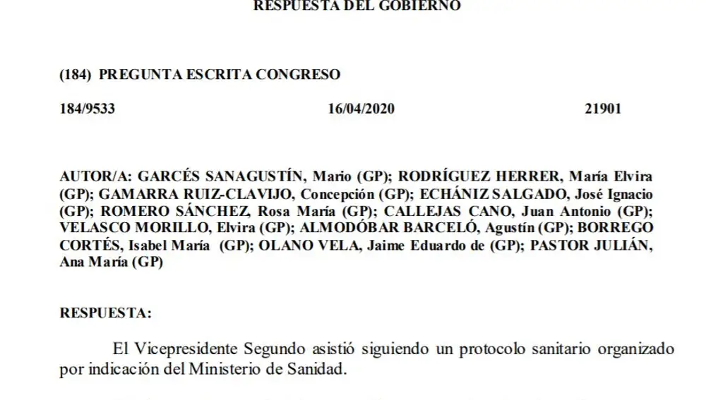 Respuesta del Gobierno al PP sobre la cuarentena de Iglesias