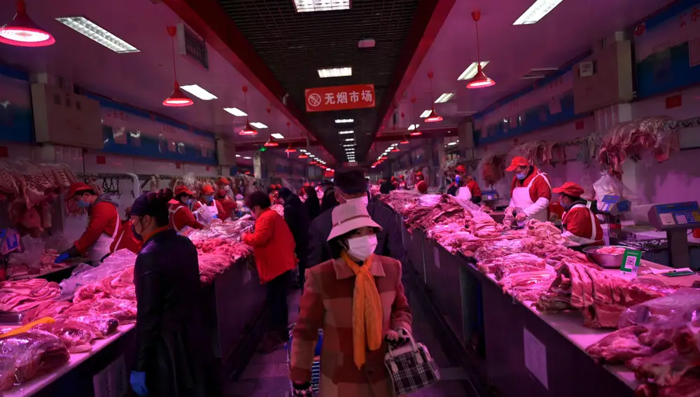 Interior del mercado de Xinfadi